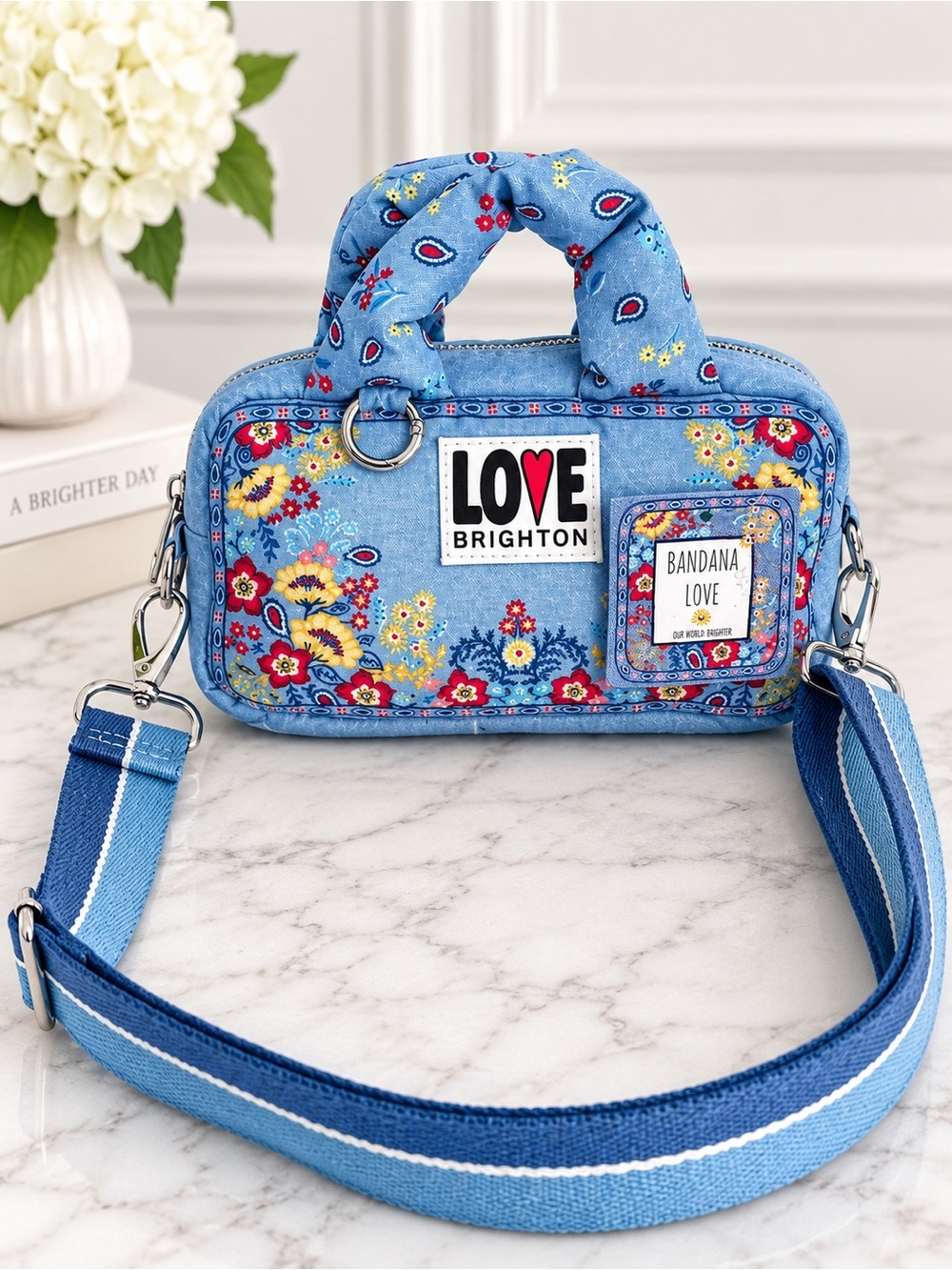 Brighton Bandana Love Blue Floral Paisley Crossbody Bag NWT